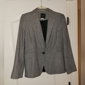 Helene London Women's Black & White Houndstooth Wool Cotton Blend Jacket